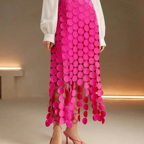 Pink Casual Women's Laser Cut Multi Circle Double Layered Skirt - Picture 6 of 7